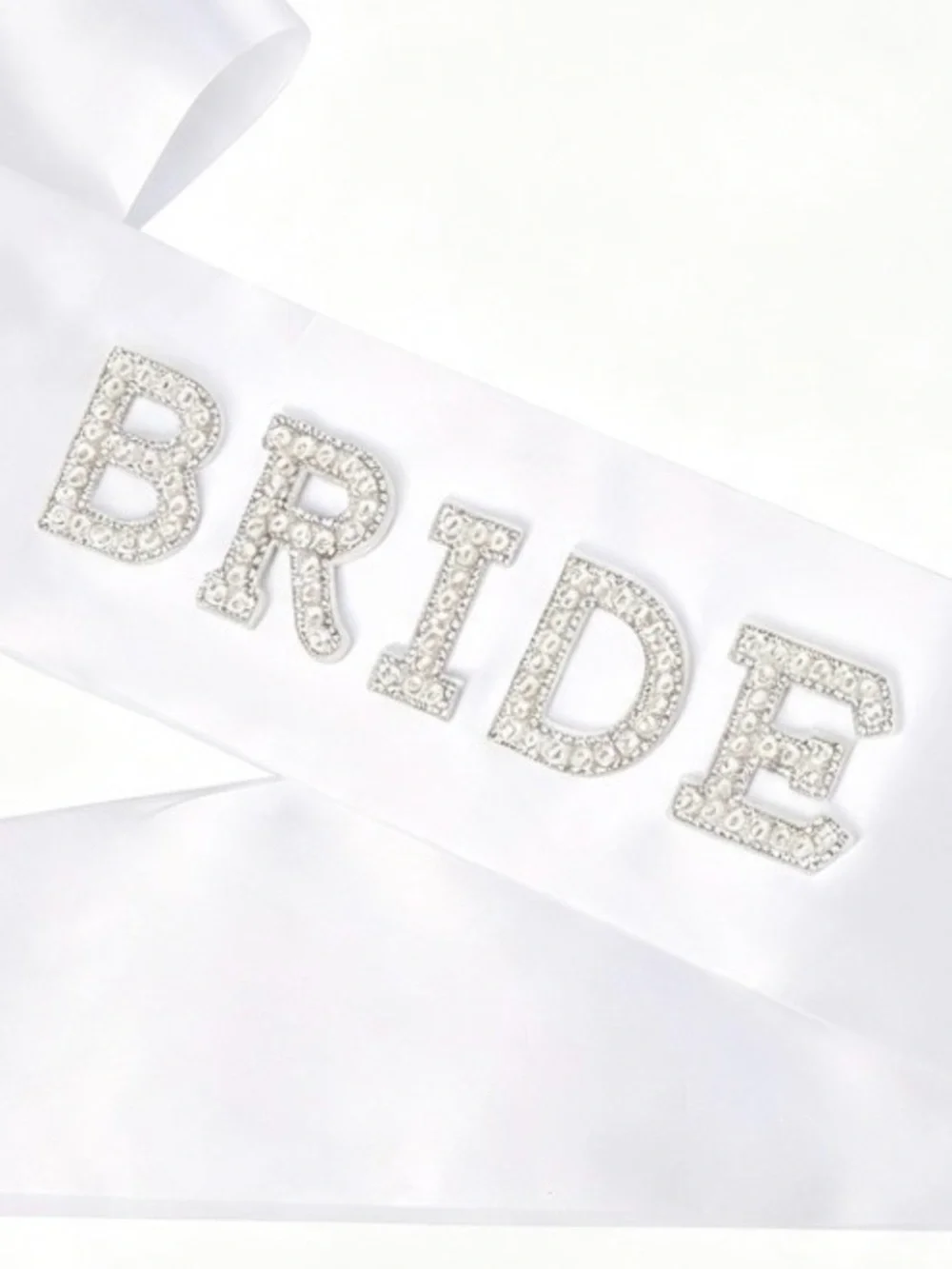 NWOT Bride Satin Sash with Rhinestones & Pearls - White
